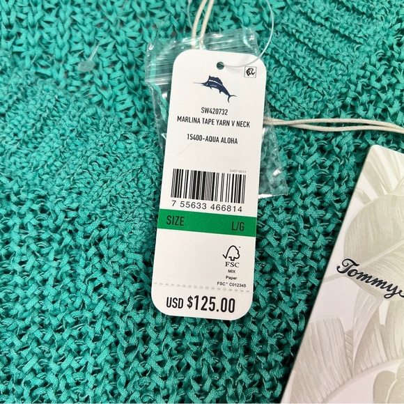 Tommy Bahama Women’s Green V-Neck Top Chunky Knit Size L - Picture 6 of 9